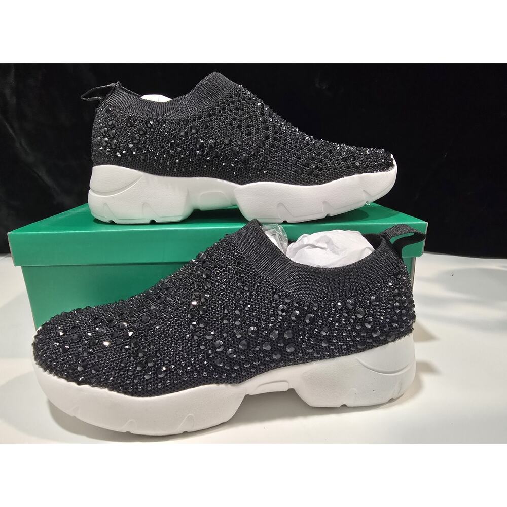 Lauren Lorraine Women's Size 7-Carry Crystal Embellished Slip-On Sneakers Black